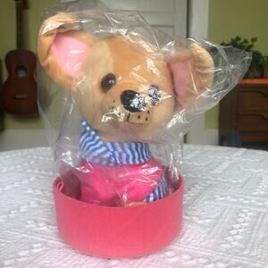 Adorable Chihuahua Plush Toy w/ Pink Bed and Pink Sweater 9" Stuffed Dog Kawaii